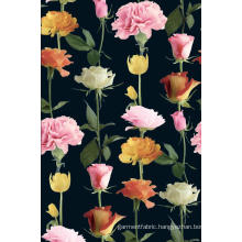 Rose/ Carnation Flower Printed Polyester Garment Fabric